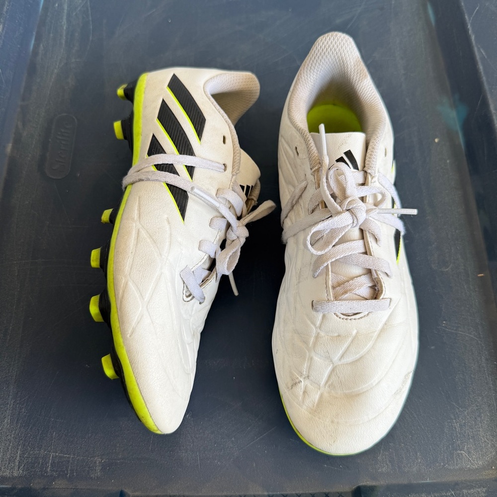 Adidas White and Lime Green Soccer Cleats size 4Y